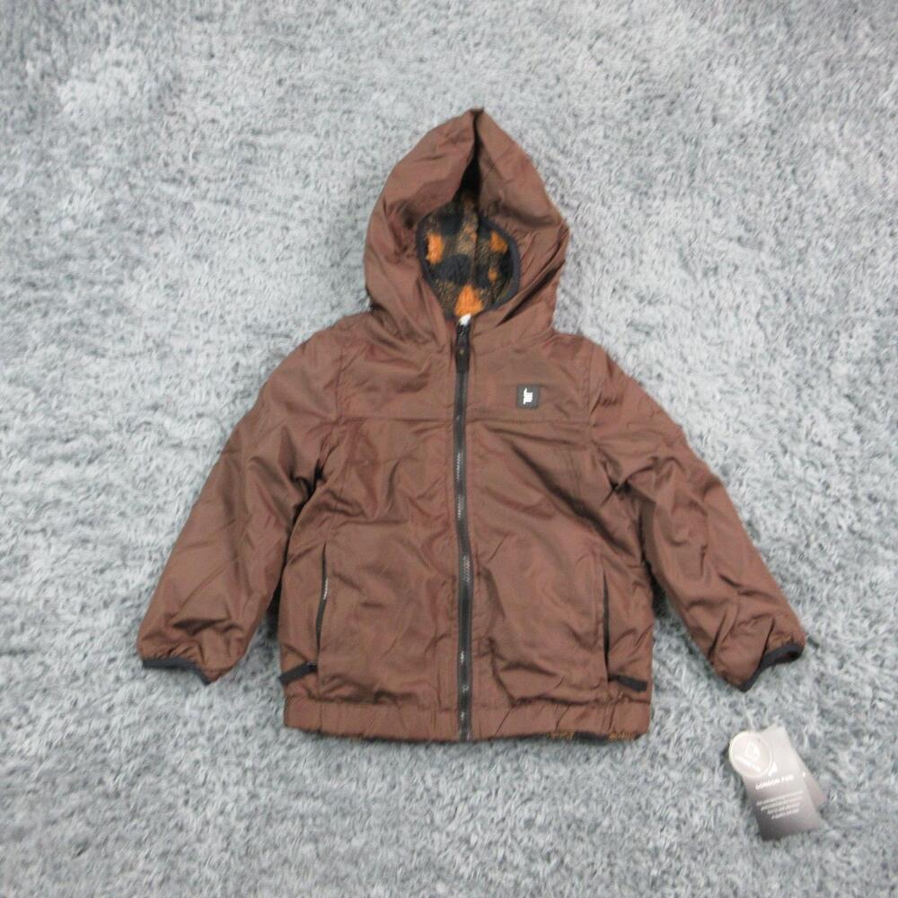 London Fog Jacket Youth 5/6 Brown Puffer Hooded Sherpa Lined M/5-6 NWT